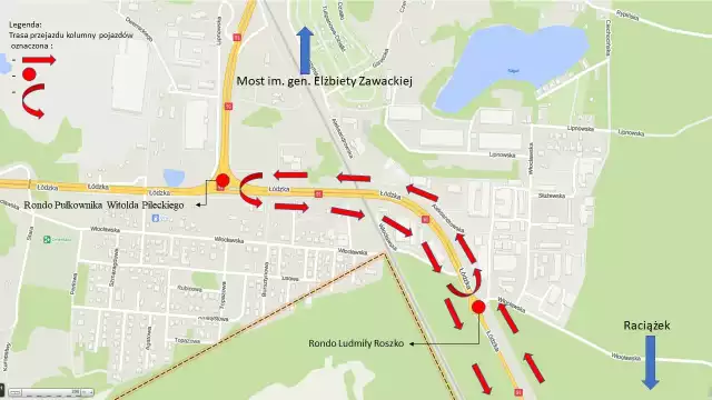 DK 91 od Raciążka do Torunia – 9:00-18:00Rozpoczęcie: Raciążek przy stacji OrlenPrzejazd: DK 91 do Torunia, - do Ronda Pułkownika Witolda Pileckiego i powrót do Ronda Ludmiły Roszko, 2-krotna „pętla” od jednego do drugiego ronda i powrót DK 91 do miejsca rozpoczęcia,Zakończenie: Raciążek przy stacji Orlen