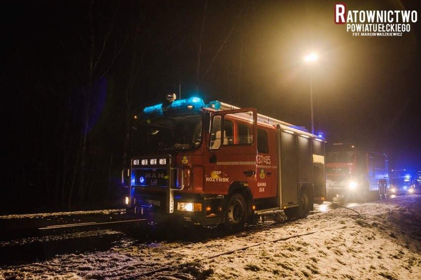 Klusy. Pożar ciężarówki przewożącej trzodę chlewną na DK 16 (zdjęcia)