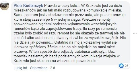 Kraków. Urzędnicy polemizują z nami w sprawie tramwajów. Mieszkańcy komentują: Żałosne. Komu chcecie zamydlić oczy? Komunikacja to dramat