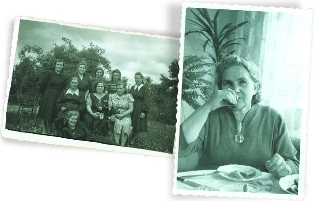 Po lewej: 3 lipca 1949 r. Zofia Lipska z wychowawczyniami z domu dziecka.Po prawej: Tutaj już kiedy pracowała w Łapach jako szefowa restauracji.
