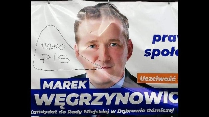 Wybory samorządowe 2018 Dąbrowa Górnicza: walka wyborcza trwa. Zniszczone plakaty i banery kandydatów. Policja szuka sprawców ZDJĘCIA 