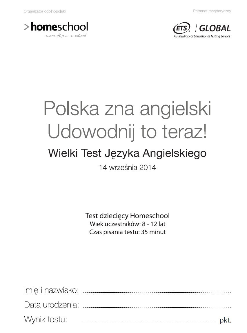 Wielki Test Języka Angielskiego w Gdyni. Rozwiąż test! [TEST DZIECIĘCY, ARKUSZ, ODPOWIEDZI]