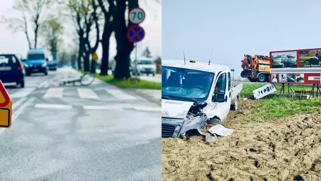 Potrącenie rowerzysty w Słupsku i zderzenie pojazdów w okolicy Runowa