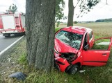 Wypadek w Tychnowach 25.07.2018. 81-letni kierowca uderzył w drzewo, jest ciężko ranny [zdjęcia]