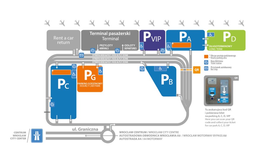 Tak usytuowane są parkingi dla pasażerów wrocławskiego portu...