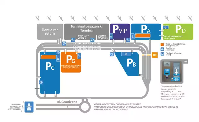 Tak usytuowane są parkingi dla pasażerów wrocławskiego portu lotniczego