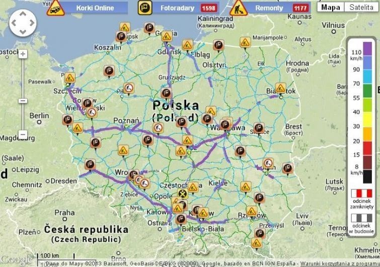 Mapa fotoradarów, fotoradary w Polsce, korki na drogach