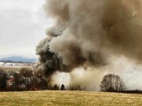 Ogromny pożar w Żabnicy. Cała hala tartaku w ogniu, kłęby dymu widać z odległości wielu kilometrów