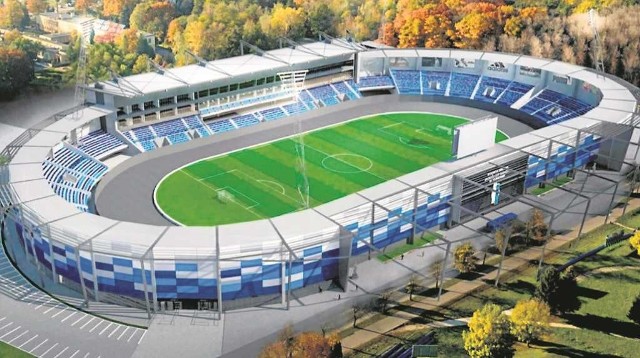 Bogatsza koncepcja zagospodarowania stadionu w Mościcach. W uboższej nie ma zadaszenia nad trybunami na łukach, a sky-boksy mają jeden poziom