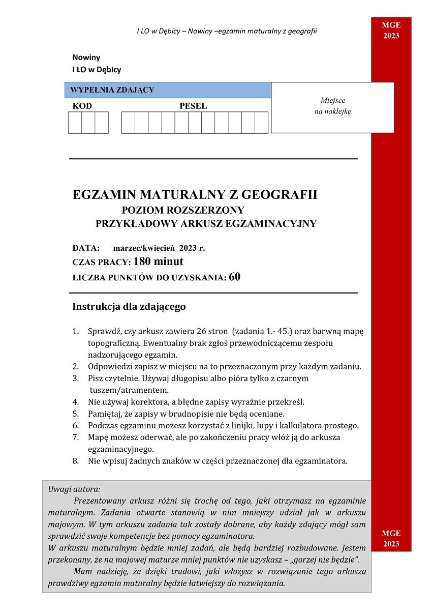 Próbna matura 2023 - Geografia poziom rozszerzony - ARKUSZE