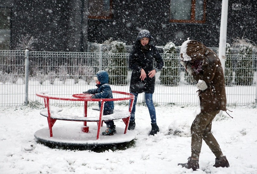 Zima w Szczecinie. Kierowcy narzekają, dzieci (również te starsze) się cieszą [ZDJĘCIA]
