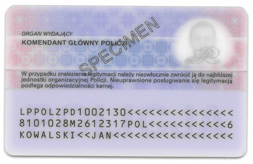 Wzór legitymacji służbowej policjanta obowiązujący w latach...