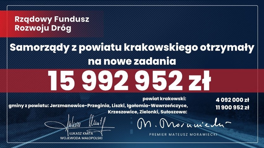 Przebudują drogi pod Krakowem. Duże dotacje dla sześciu gmin i powiatu krakowskiego  