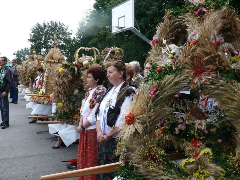 Wieńce dożynkowe przygotowały delegacje wszystkich gminy z...