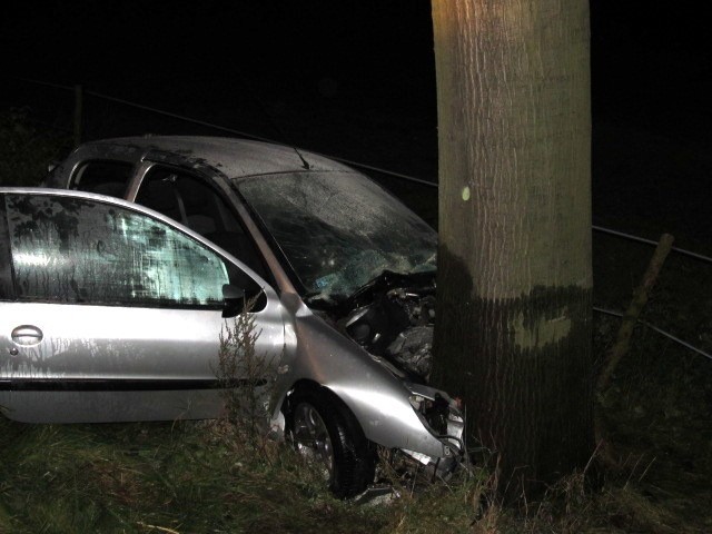 Wypadek na krajowej "6". Peugeot uderzył w drzewo