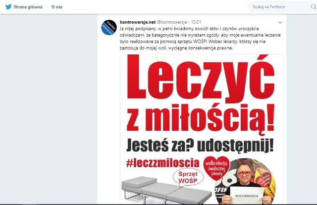 Bloger Piotr Wielgucki jest przeciwnikiem Jurka Owsiaka. Mężczyzna nie chce, by leczono go sprzętem Wielkiej Orkiestry Świątecznej Pomocy