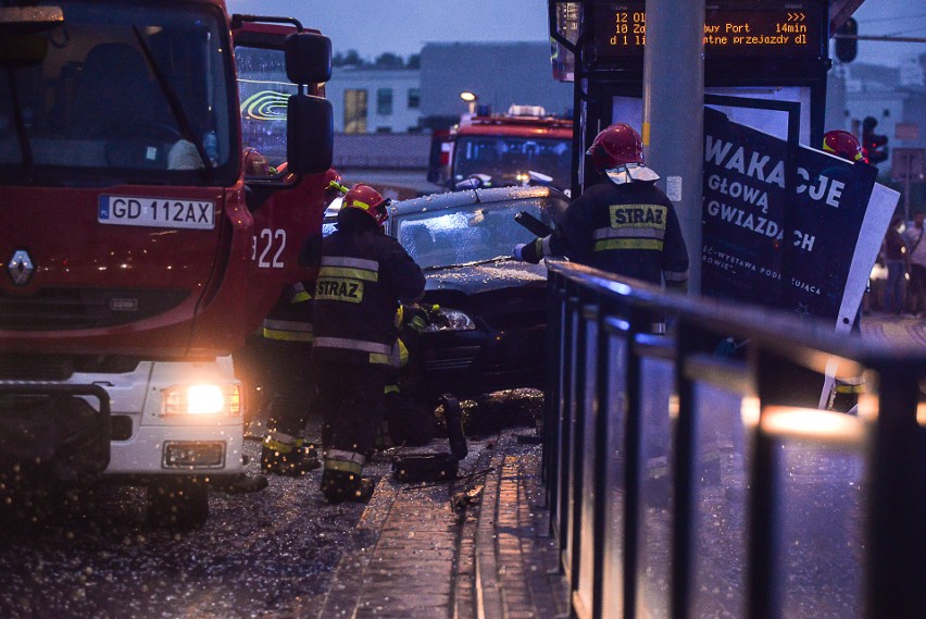 Wypadek na Rakoczego w Gdańsku. Auto wjechało w przystanek