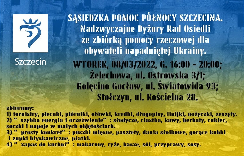 Szczecińscy osiedlowcy też organizują zbiórkę dla ukraińskich uchodźców. Golęcin, Gocław i Stołczyn 