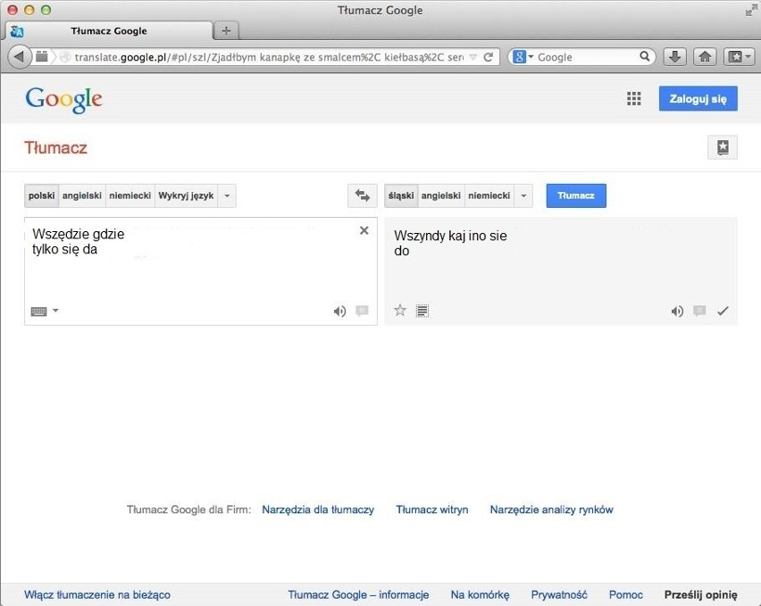 Google Translate język śląski