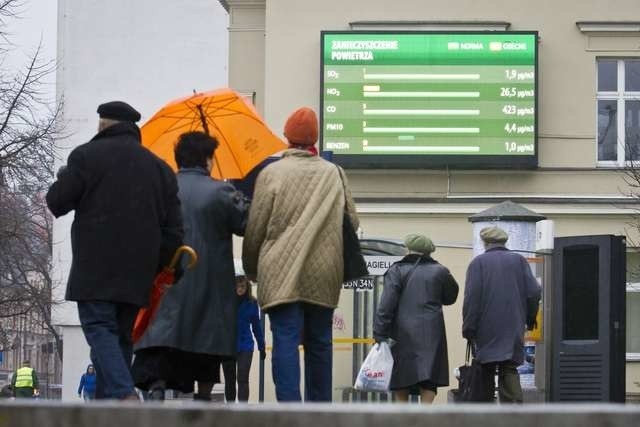 O zanieczyszczeniu powietrza w Bydgoszczy informuje mieszkańców specjalna tablica, wisząca przy rondzie Jagiellonów