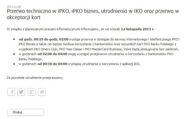 oOmunikat na stronie PKO BP.