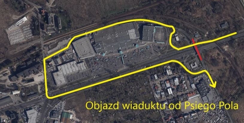 Schemat objazdu zamkniętego wiaduktu na ulicy Kowalskiej dla...