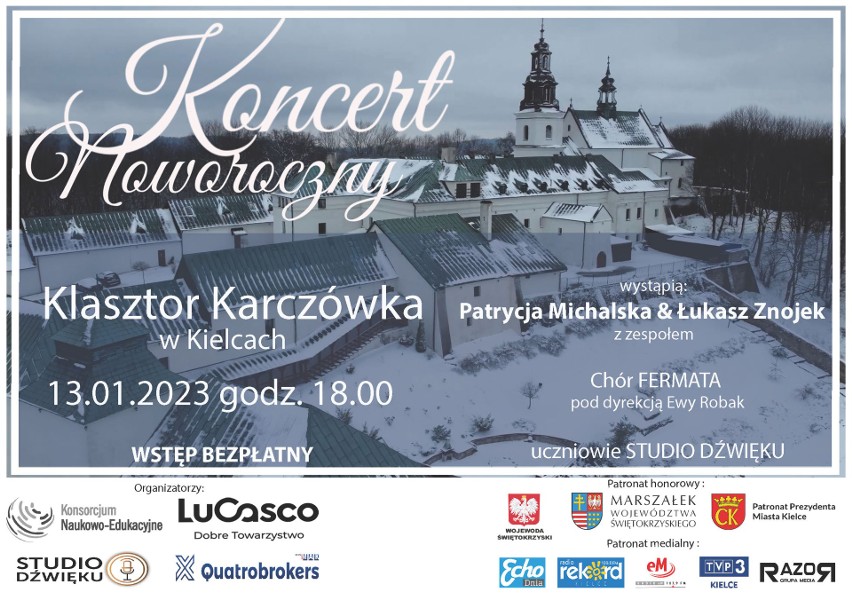 Koncert Noworoczny w klasztorze na Karczówce w Kielcach. Wystąpią Patrycja Michalska i Łukasz Znojek z zespołem