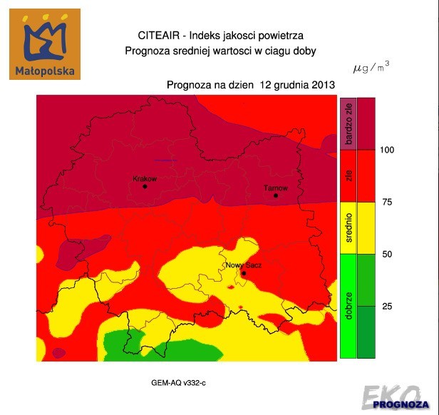 Prognoza jakości powietrza na 12 grudnia.