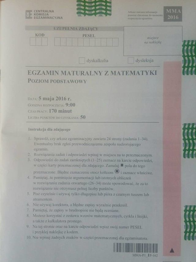 Matura 2016 z matematyki: Pytania - bardzo dużo geometrii, ciągi, równania