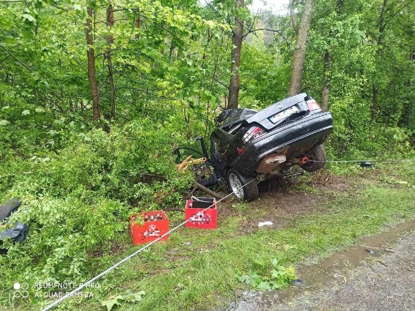 Tragedia w gminie Bałtów. BMW uderzyło w drzewo. Kierowca pijany, pasażer nie żyje