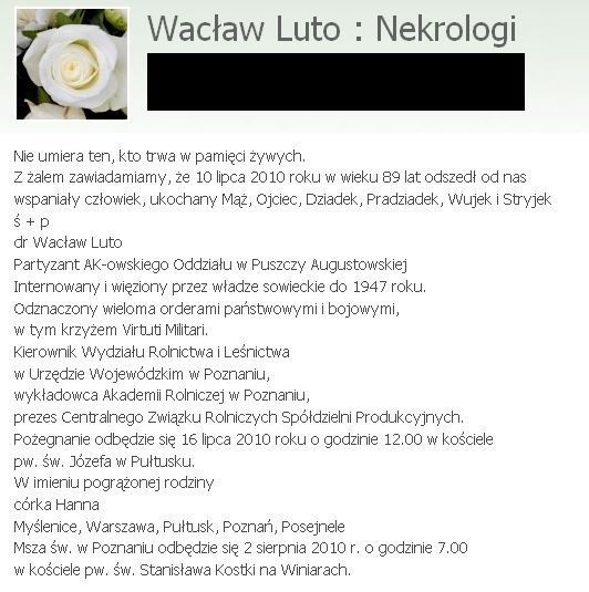 Nekrolog poświęcony Wacławowi Luto
