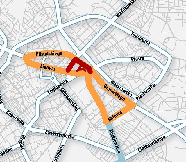 Trasa pętli wyścigu kolarskiego: Mickiewicza, Rynek Kościuszki, Lipowa, Piłsudskiego, Branickiego, Miłosza. Na tych ulicach obowiązuje zakaz zatrzymywania się.