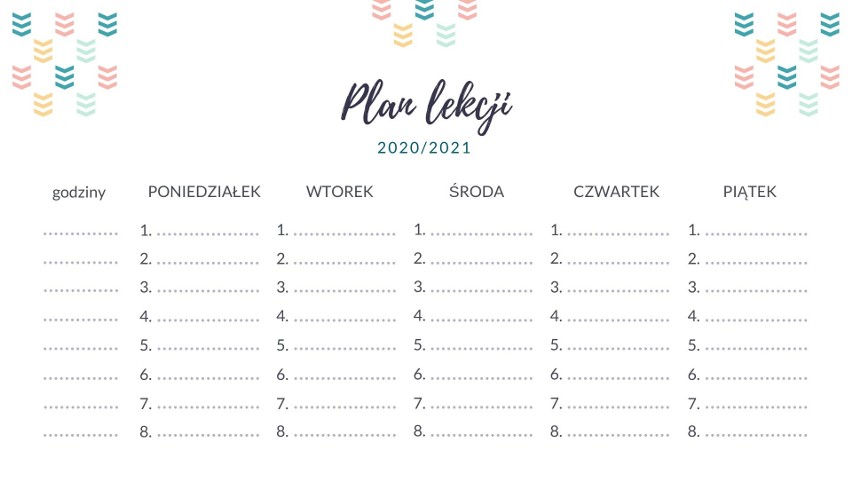 Plan lekcji DO DRUKU dla dzieci i młodzieży 2020/2021. Wzory planów