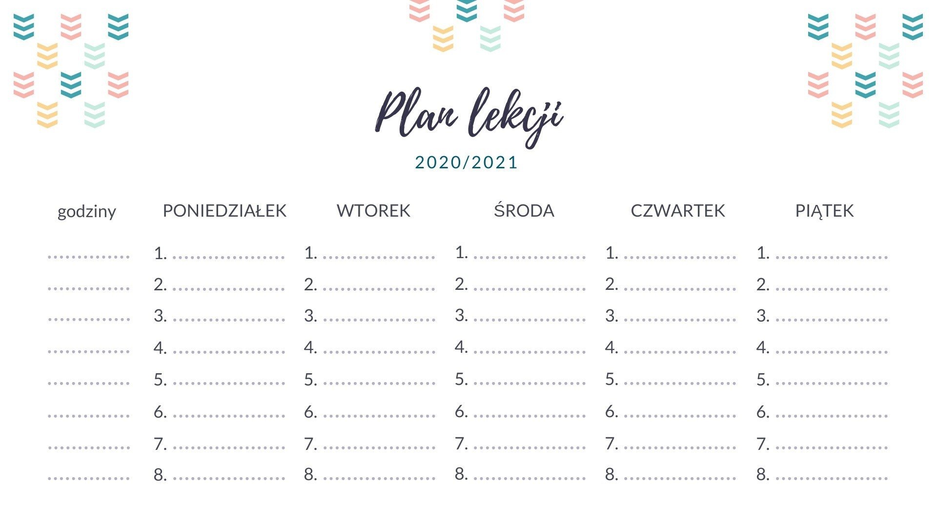 Plan lekcji DO DRUKU dla dzieci i młodzieży 2020/2021. Wzory planów