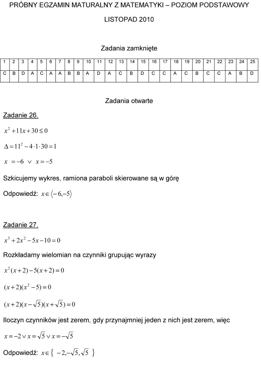 Matura próbna z matematyki 2011 - odpowiedzi (cz. 1)