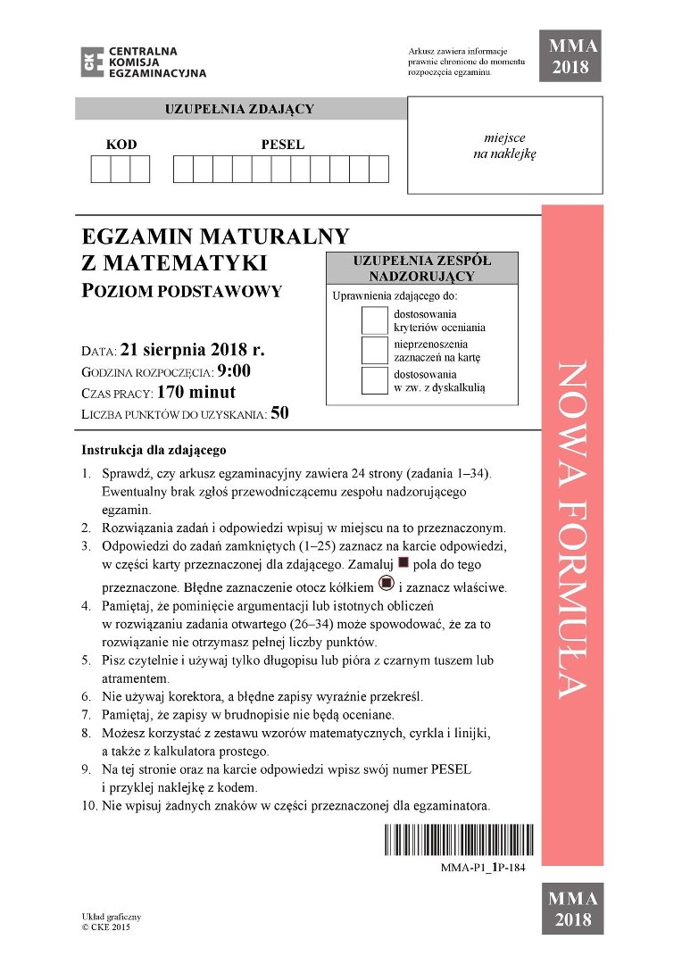 Matura poprawkowa MATEMATYKA 2018: Odpowiedzi, Arkusz CKE z matury  poprawkowej z matematyki | Gazeta Krakowska
