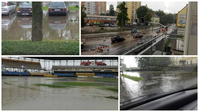 To już drugi dzień z burzami i ulewami. W czwartek, 29 czerwca, około godziny 15 przez Gorzów przeszła potężna nawałnica. Wiele dróg zostało zalanych, do niektórych piwnic wdziera się woda, są też połamane drzewa. Strażacy mają pełne ręce roboty.Ulewny deszcz padał w Gorzowie przez około 30 minut. To wystarczyło, żeby zalanych zostało wiele ulic. Woda wdzierała się też do piwnic i garaży. Z informacji, jakie uzyskaliśmy od strażaków wynika, że ulice: Husarska, Artylerzystów, Młyńska, Kostrzyńska toną po ulewnych opadach deszczu. Z kolei Czytelnicy informują nas o zalanej ul. Warszawskiej i Borowskiego. Wiadomo też, że dosłownie spłynęła remontowana ul. Walczaka. Zalany został też stadion żużlowy. Prezes Stali Gorzów Ireneusz Maciej Zmora udostępnił na facebooku zdjęcia, na których widać, że zarówno płyta stadionu, jak i park maszyn, znajdują się pod wodą. "Pływamy" - skomentował krótko prezes Cash Broker Stali Gorzów.To nie koniec ulewnych opadów deszczu. Synoptycy prognozują, że województwo lubuskie będzie się z nimi zmagało jeszcze wieczorem i w nocy z 29 na 30 września. Przeczytaj też:  Balkon zarwał się na ul. Dąbrowskiego w Gorzowie [FILM, ZDJĘCIA]