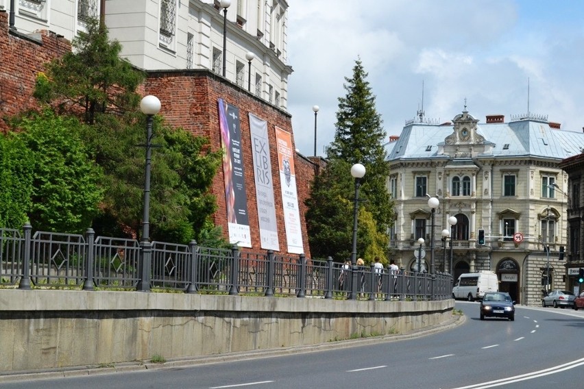 Chodnik wzdłuż muru Zamku Sułkowskich w Bielsku-Białej...