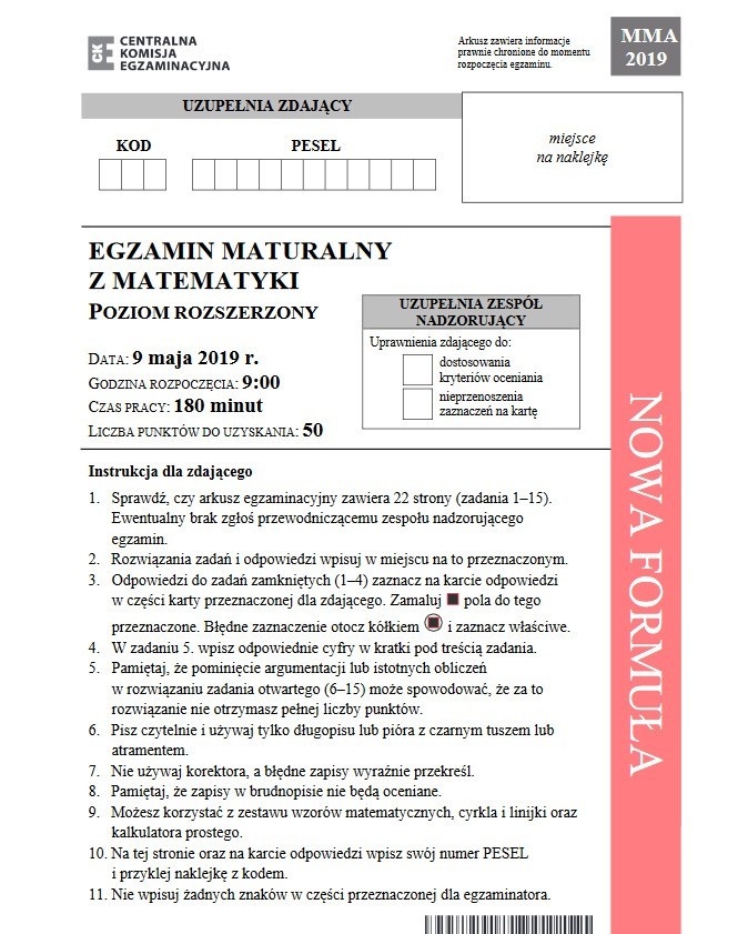 Matura 2019: matematyka - poziom rozszerzony. Arkusze CKE: pytania i odpowiedzi! [9.05.2019] Jakie przecieki! Poznaj harmonogram! 