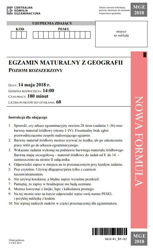 Matura geografia 2018 ARKUSZE CKE już DOSTĘPNE ONLINE ODPOWIEDZI ROZWIĄZANIA 15.05.2018