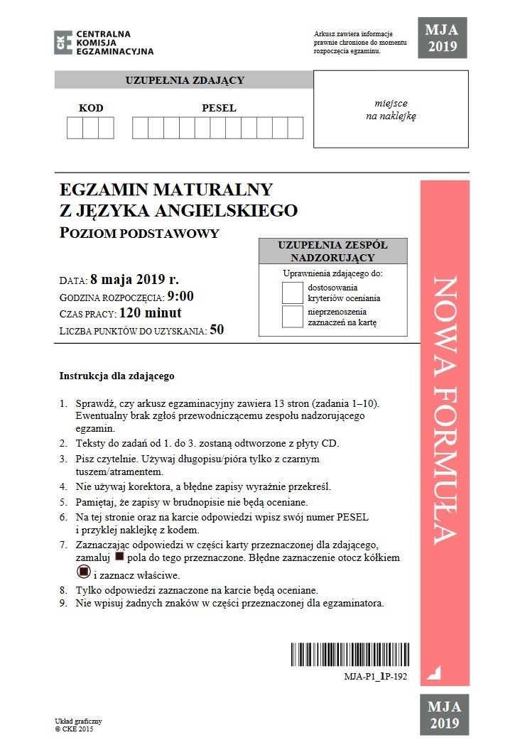 Matura JĘZYK ANGIELSKI 2019: odpowiedzi, wyniki, zadania,...