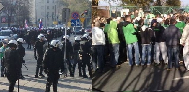 Kibice już zbierają się przed stadionem przy ulicy Struga. Na oko policji jest dwa razy więcej.