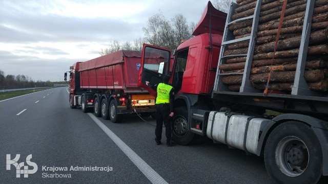 Pojazd ciężarowy przewożący drewno, wypadł z drogi i wjechał do przydrożnego rowu. Zauważyli to funkcjonariusze KAS, którzy w tym czasie prowadzili czynności kontrolne w okolicy zdarzenia - drodze krajowej A1 w pobliżu Nowej Wsi.