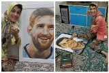 Lionel Messi i Cristiano Ronaldo namalowani przez sparaliżowaną irańską artystkę Fateme Hamami