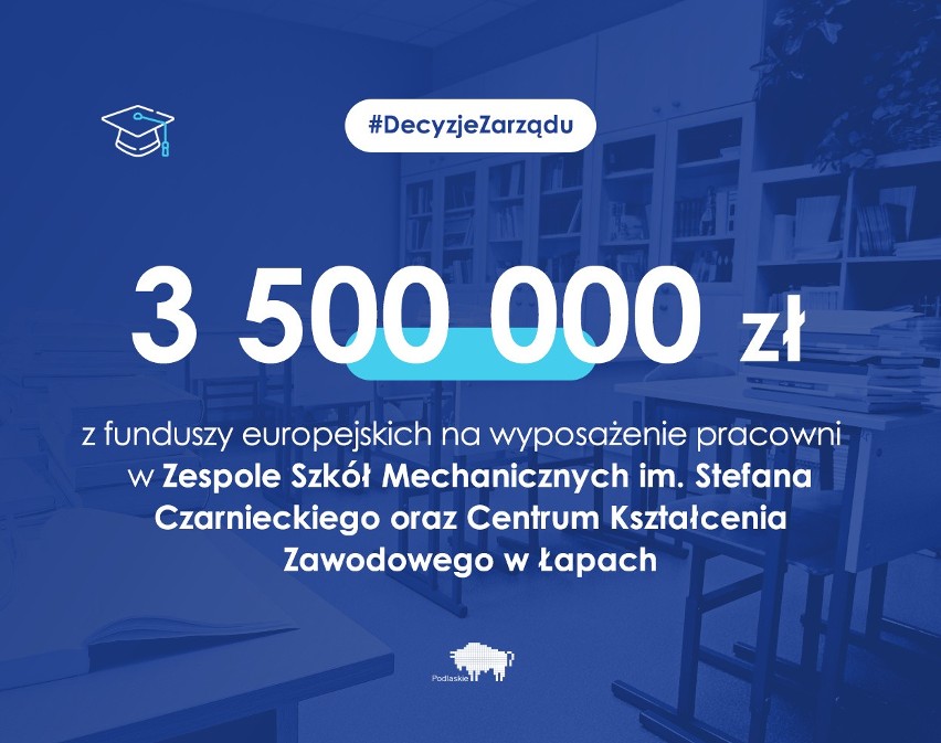 Dwie podlaskie szkoły zawodowe otrzymały 36 mln zł dotacji. Pieniądze mają poprawić jakość kształcenia 
