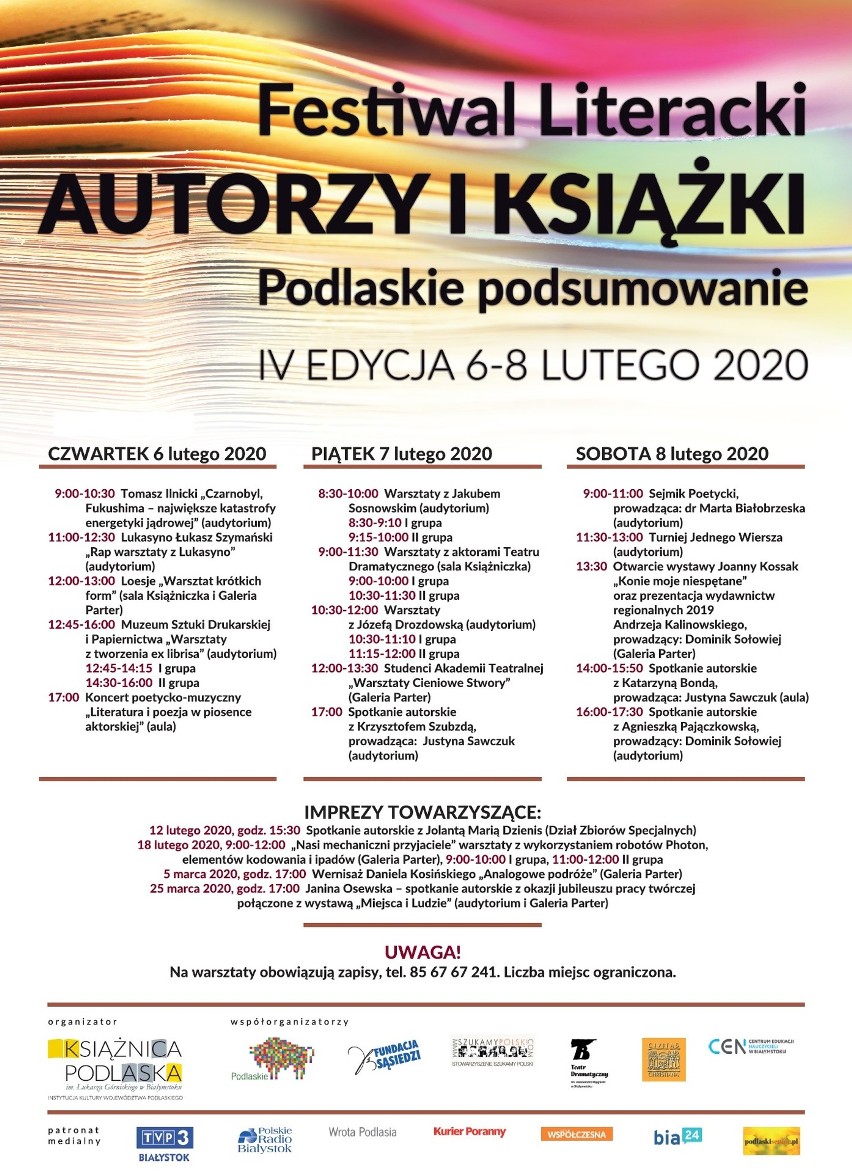 plakat reklamujący festiwal literacki "Autorzy i książki....