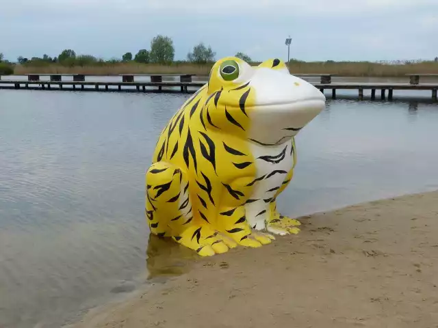 Żółta żaba już stała się atrakcją turystyczną zalewu, podobnie jak rzeźba krokodyla w Okunince