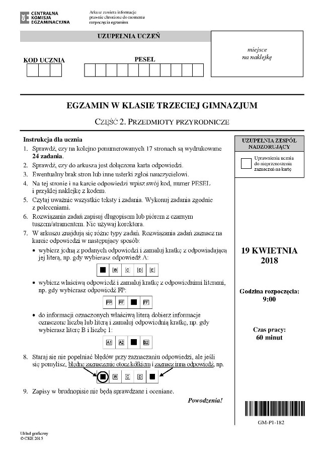 EGZAMIN GIMNAZJALNY 2018: PRZYRODA [ODPOWIEDZI, ARKUSZE CKE] | Głos  Wielkopolski