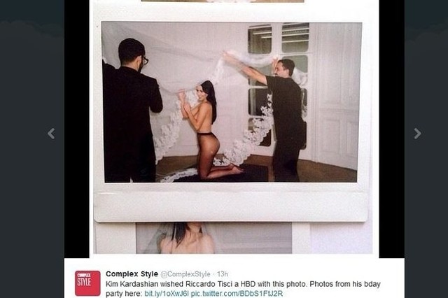 Zdjęcie Kim Kardashian z przymiarki sukni ślubnej projektu Riccardo Tisci (fot. screen z Twitter.com)