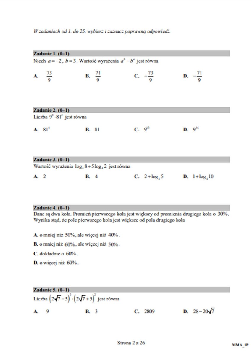 Matura 2020 - matematyka poziom podstawowy ARKUSZE CKE...